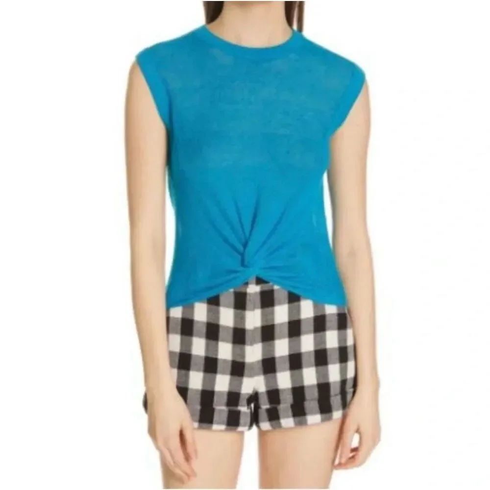 ✨VERONICA BEARD Kellen Turquoise Front Knot Sleeveless Sz Large Sweater✨